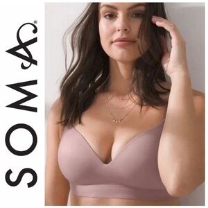 Soma Bra Enbliss Luxe Wireless 40B Adobe Rose, Lace Trim J Hook soft neutral